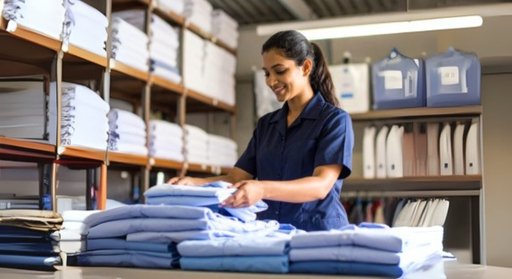 a woman folding folded clothes